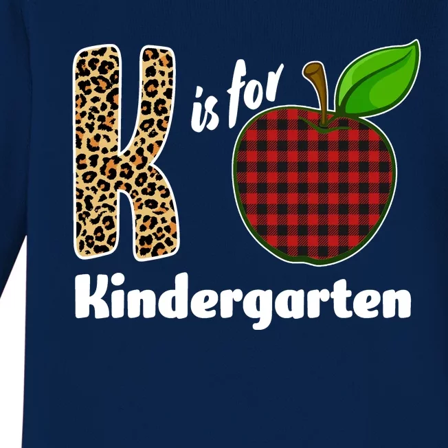 K Is For Kindergarten Teacher Leopard Buffalo Plaid Baby Long Sleeve Bodysuit