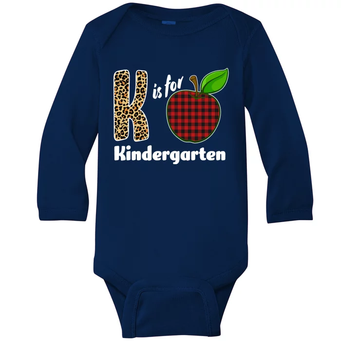 K Is For Kindergarten Teacher Leopard Buffalo Plaid Baby Long Sleeve Bodysuit