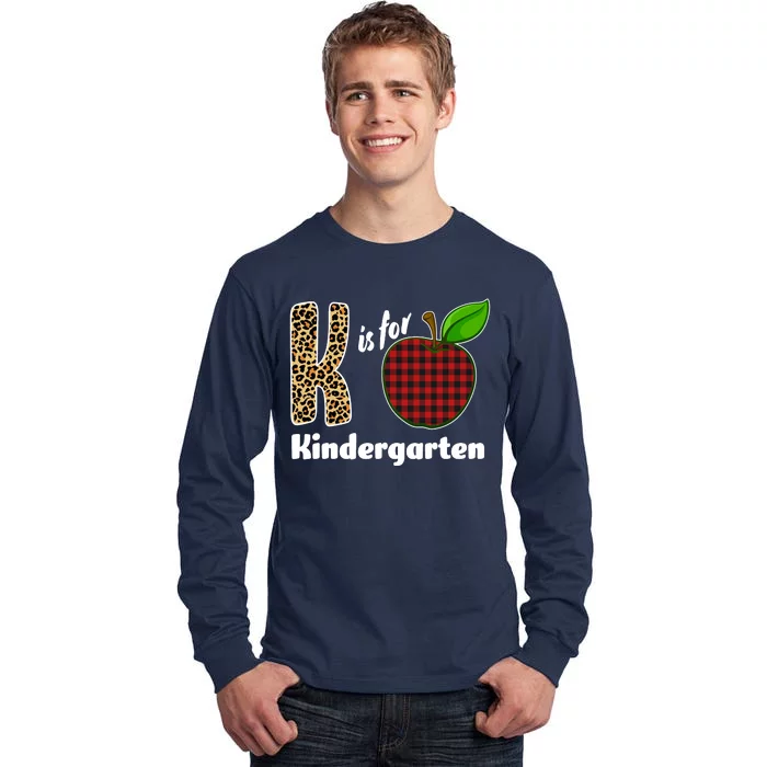 K Is For Kindergarten Teacher Leopard Buffalo Plaid Tall Long Sleeve T-Shirt