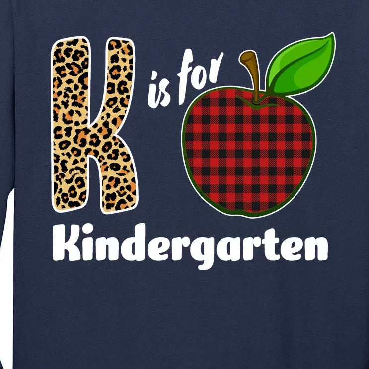 K Is For Kindergarten Teacher Leopard Buffalo Plaid Tall Long Sleeve T-Shirt