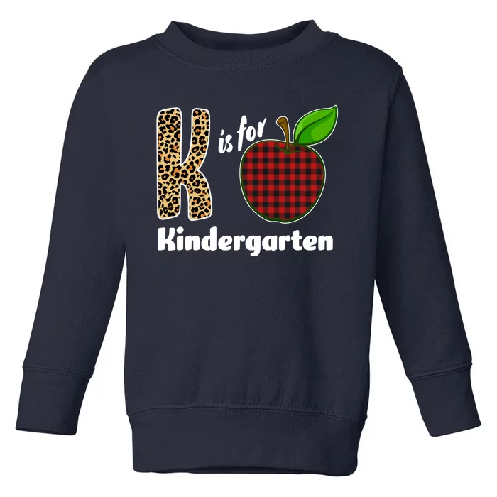 K Is For Kindergarten Teacher Leopard Buffalo Plaid Toddler Sweatshirt