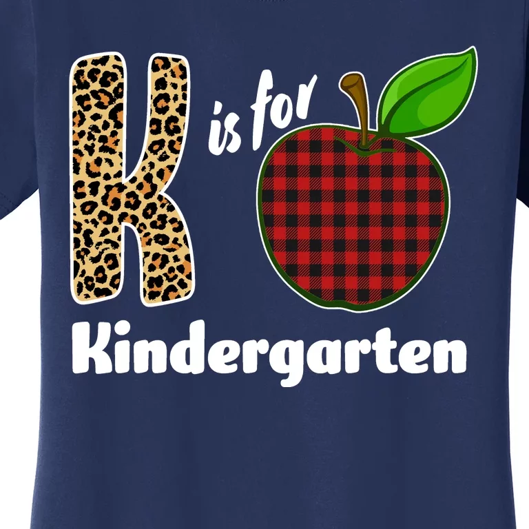 K Is For Kindergarten Teacher Leopard Buffalo Plaid Women's T-Shirt