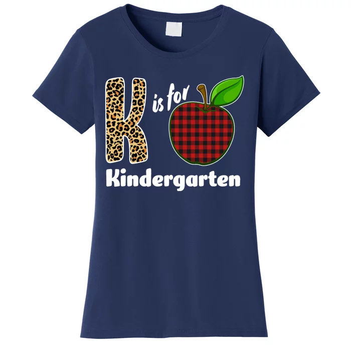 K Is For Kindergarten Teacher Leopard Buffalo Plaid Women's T-Shirt