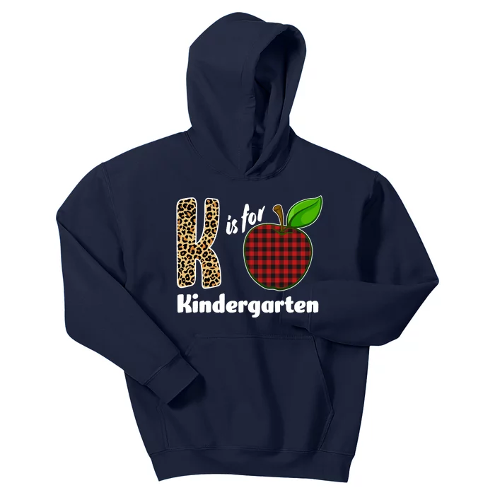 K Is For Kindergarten Teacher Leopard Buffalo Plaid Kids Hoodie