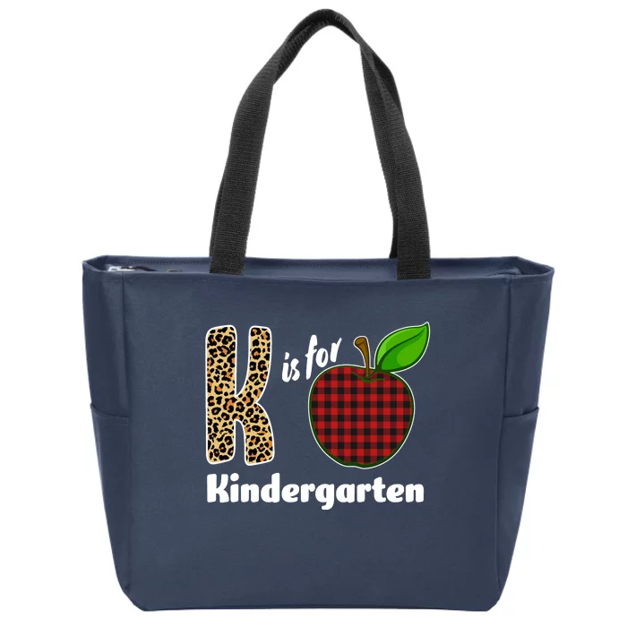 K Is For Kindergarten Teacher Leopard Buffalo Plaid Zip Tote Bag