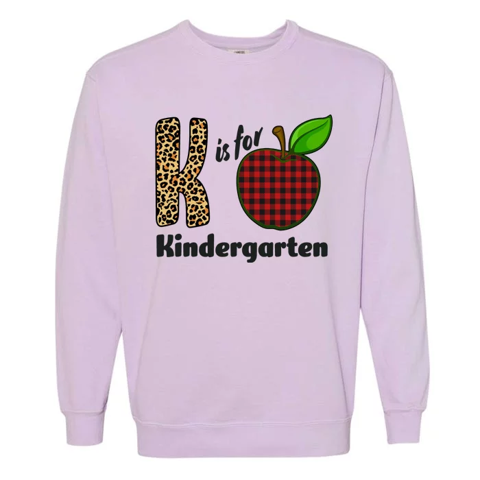 K Is For Kindergarten Teacher Leopard Buffalo Plaid Garment-Dyed Sweatshirt