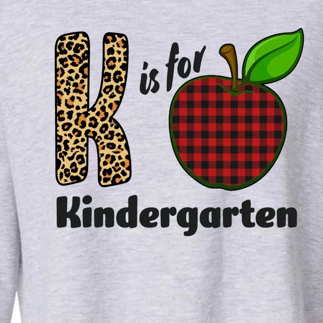 K Is For Kindergarten Teacher Leopard Buffalo Plaid Cropped Pullover Crew