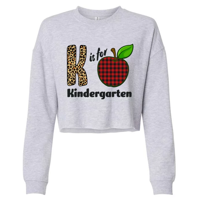 K Is For Kindergarten Teacher Leopard Buffalo Plaid Cropped Pullover Crew