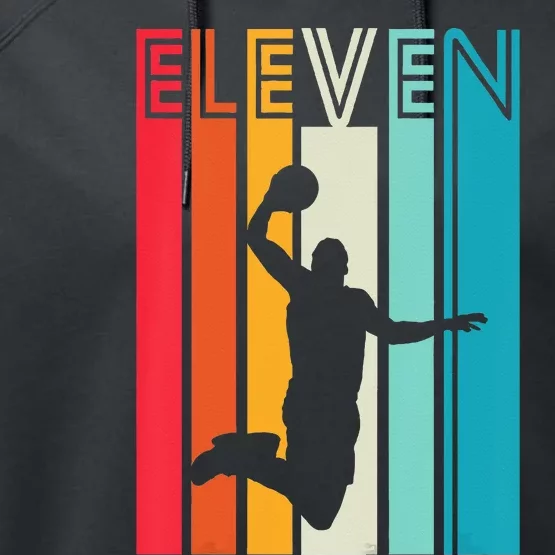 Kids 11th Birthday Basketball Lover Gift 11 Years Old Retro Performance Fleece Hoodie