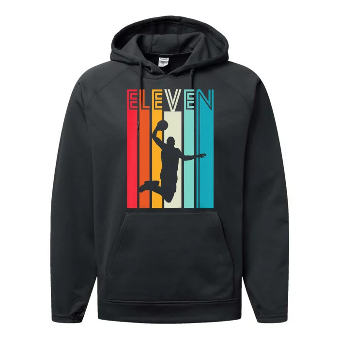 Kids 11th Birthday Basketball Lover Gift 11 Years Old Retro Performance Fleece Hoodie