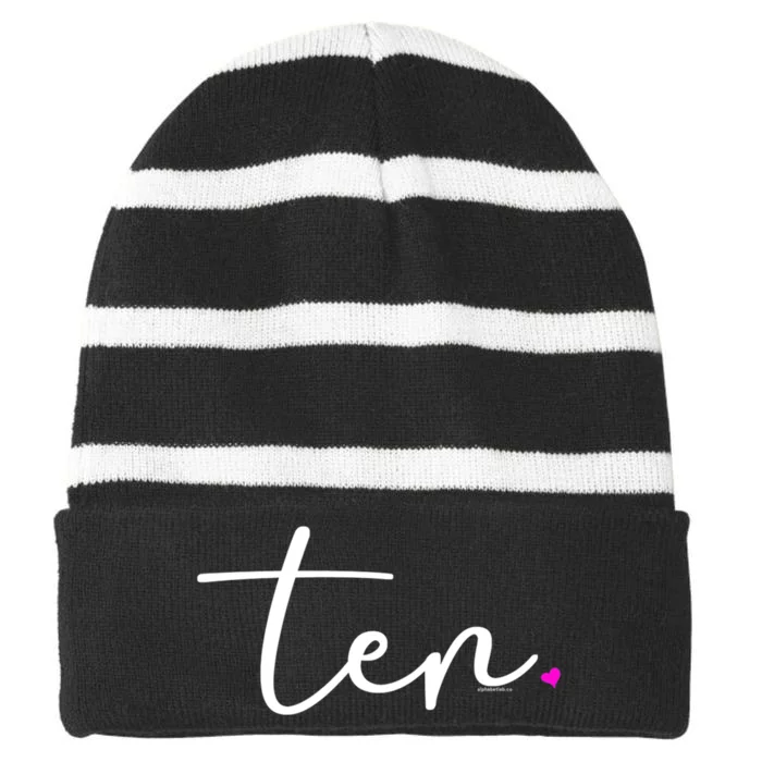 K.i.d.s 10th Birthday Shirt Girl 10 Year Party Idea Age 10 Ten Pink Striped Beanie with Solid Band