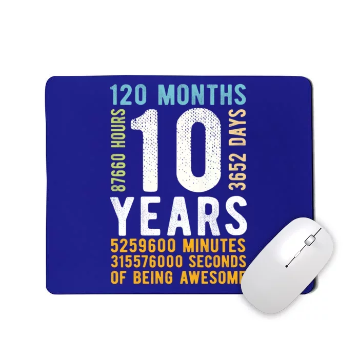 10th Birthday Gift 10 Years Old Vintage Retro 120 Months Mousepad