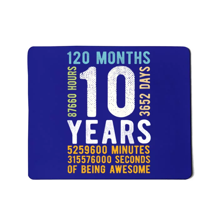 10th Birthday Gift 10 Years Old Vintage Retro 120 Months Mousepad