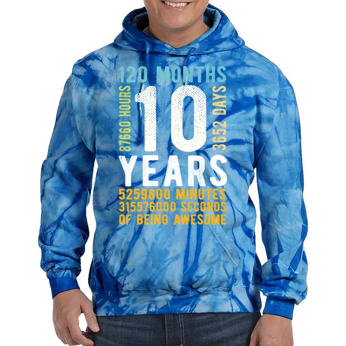 10th Birthday Gift 10 Years Old Vintage Retro 120 Months Tie Dye Hoodie