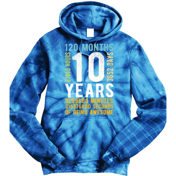 10th Birthday Gift 10 Years Old Vintage Retro 120 Months Tie Dye Hoodie