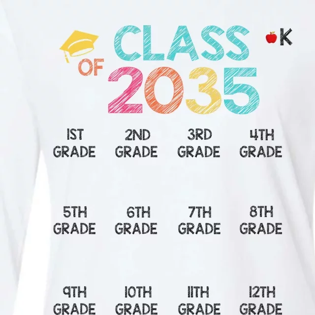 K -12th grade hand prints space Graduation Class of 2035 Womens Cotton Relaxed Long Sleeve T-Shirt