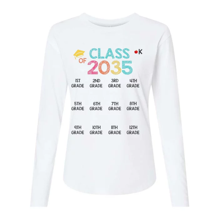 K -12th grade hand prints space Graduation Class of 2035 Womens Cotton Relaxed Long Sleeve T-Shirt