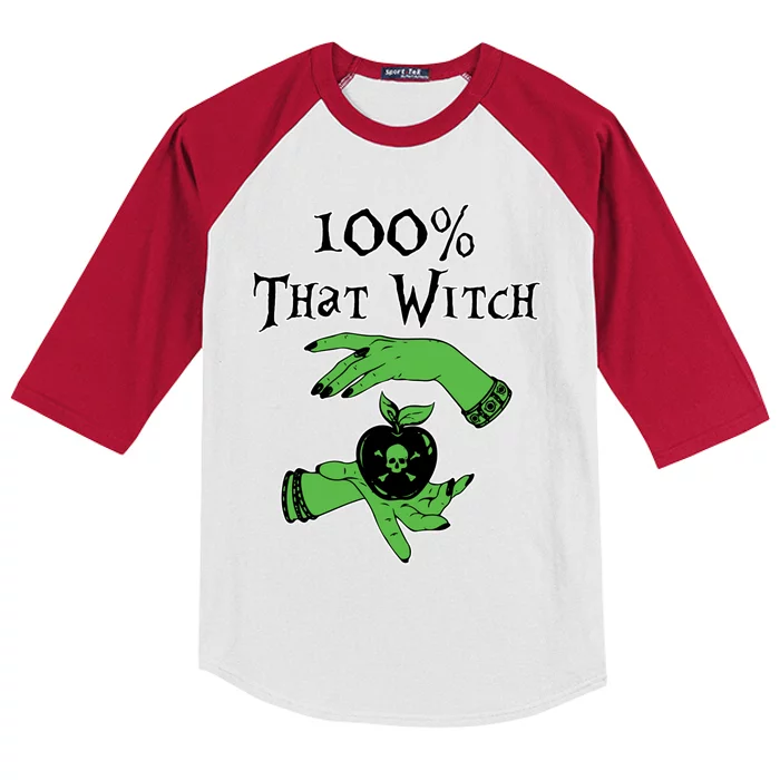 Kccreations 100% That Witch Gift Kids Colorblock Raglan Jersey