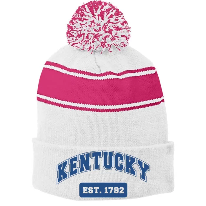 Kentucky 1792 Varsity Retro Style Stripe Pom Pom Beanie