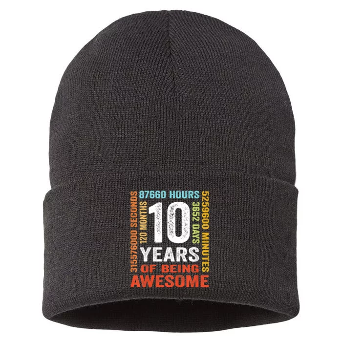 K.i.d.s 10 Years Old 10th Birthday Gift Vintage Retro 120 Months Sustainable Knit Beanie