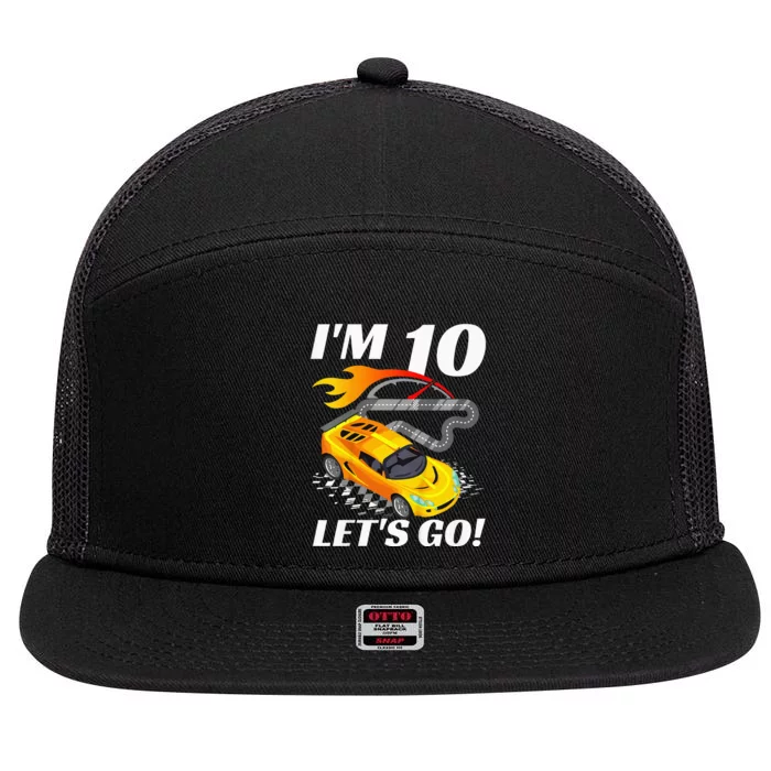 Kids 10 Year Old 10th Racing Racecar Birthday Party 7 Panel Mesh Trucker Snapback Hat