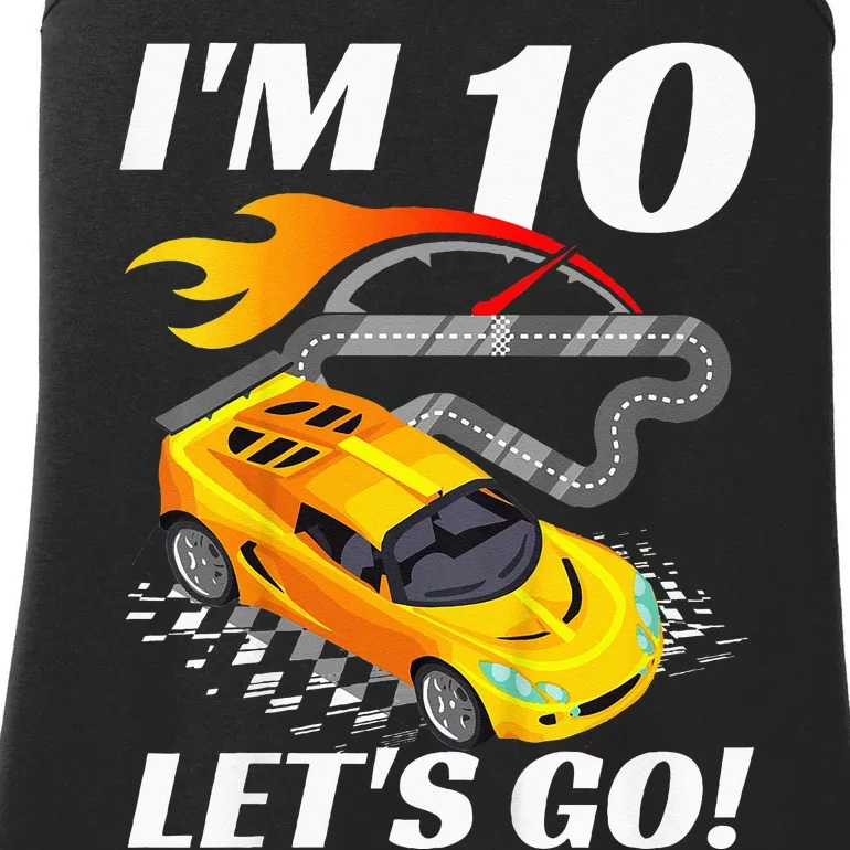 Kids 10 Year Old 10th Racing Racecar Birthday Party Ladies Essential Tank