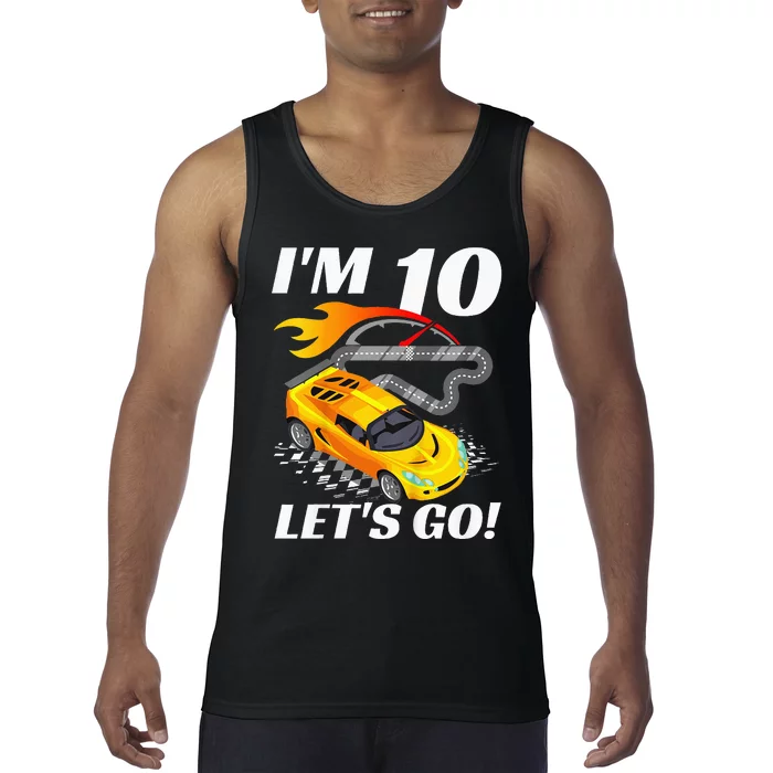 Kids 10 Year Old 10th Racing Racecar Birthday Party Tank Top