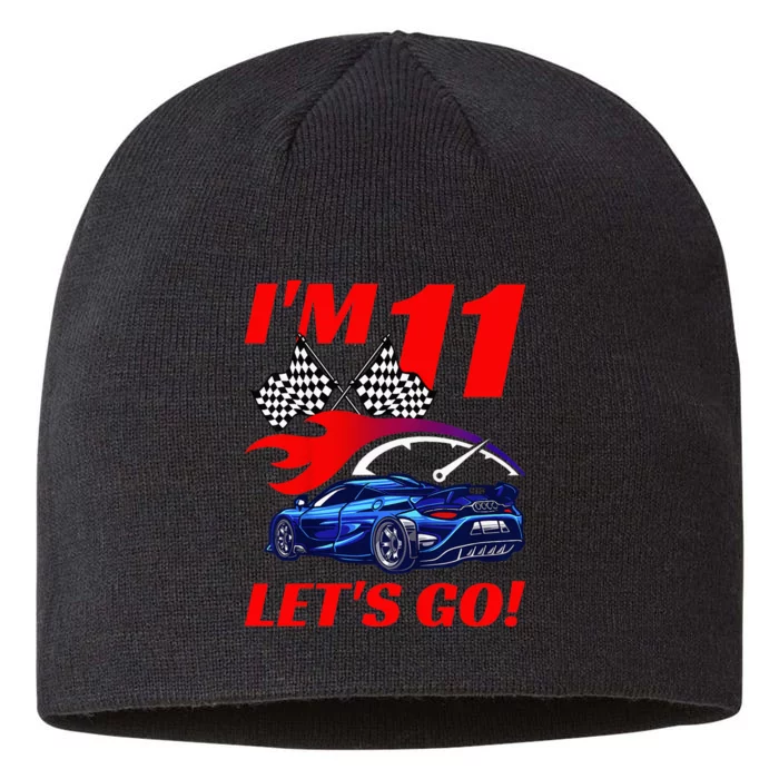 Kids 11 Year Old 11th Racing Racecar Birthday Party 8 1/2in Sustainable Knit Beanie