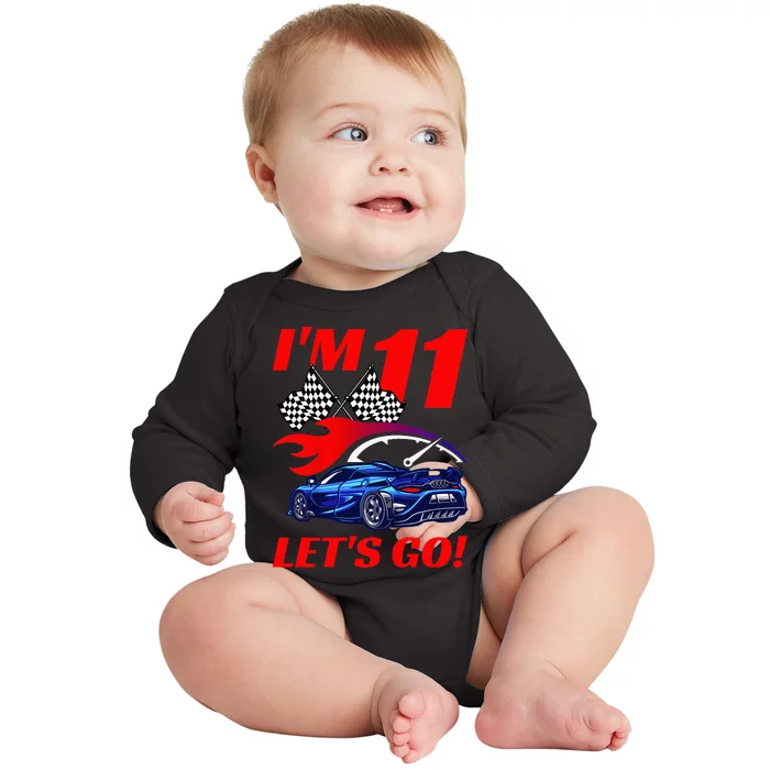 Kids 11 Year Old 11th Racing Racecar Birthday Party Baby Long Sleeve Bodysuit