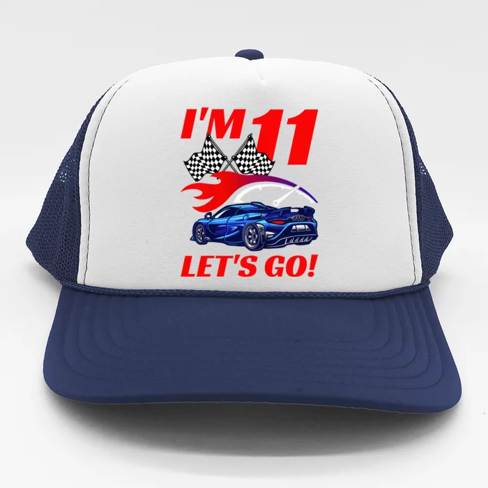 Kids 11 Year Old 11th Racing Racecar Birthday Party Trucker Hat