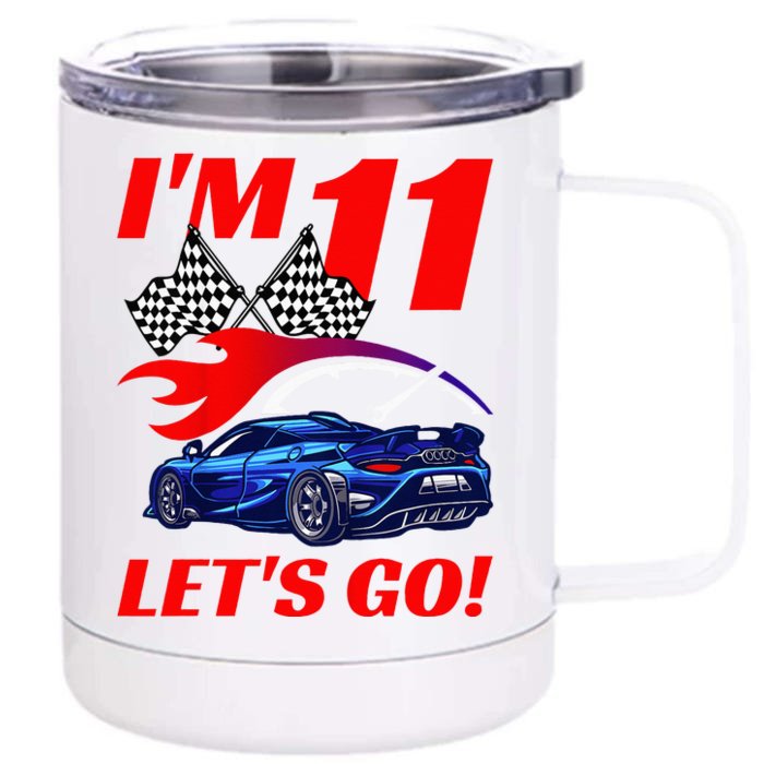 Kids 11 Year Old 11th Racing Racecar Birthday Party Front & Back 12oz Stainless Steel Tumbler Cup