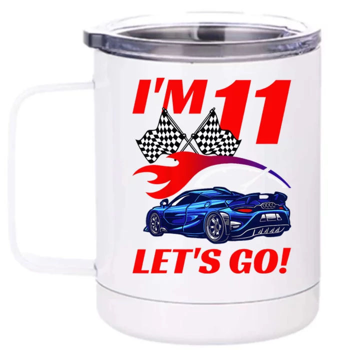 Kids 11 Year Old 11th Racing Racecar Birthday Party Front & Back 12oz Stainless Steel Tumbler Cup