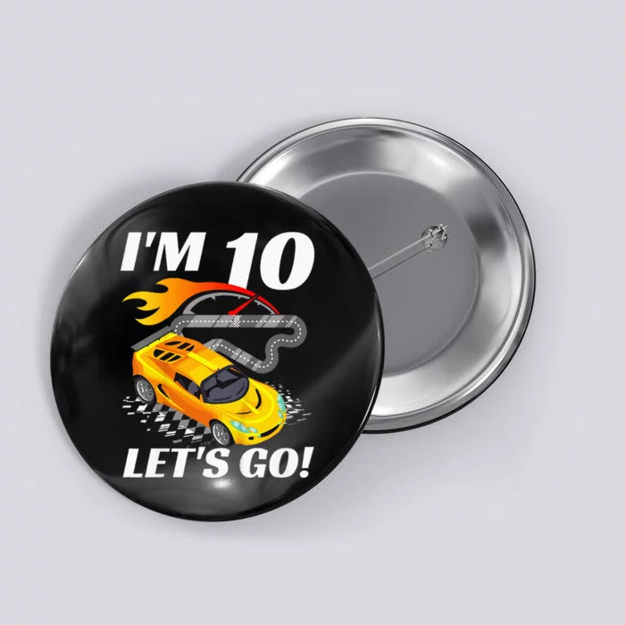 Kids 10 Year Old 10th Racing Racecar Birthday Party Button