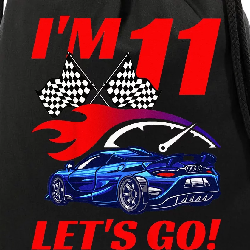 Kids 11 Year Old 11th Racing Racecar Birthday Party Drawstring Bag