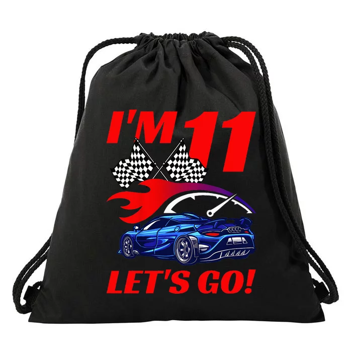 Kids 11 Year Old 11th Racing Racecar Birthday Party Drawstring Bag