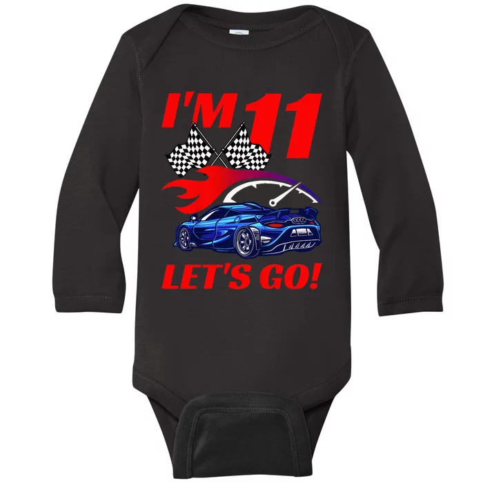 Kids 11 Year Old 11th Racing Racecar Birthday Party Baby Long Sleeve Bodysuit