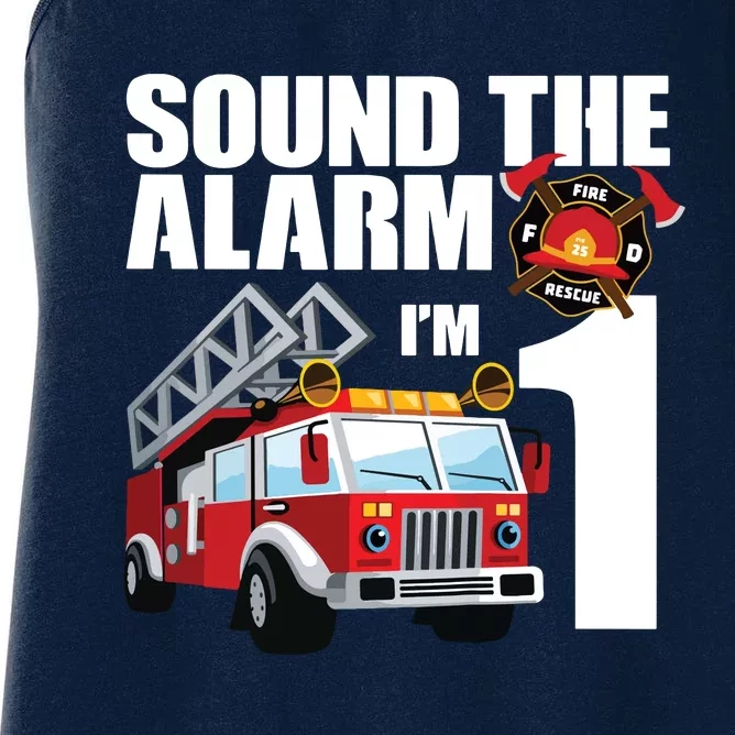 Kids 1 Year Old Firefighter Birthday Fire Truck Engine 1st Gift Women's Racerback Tank