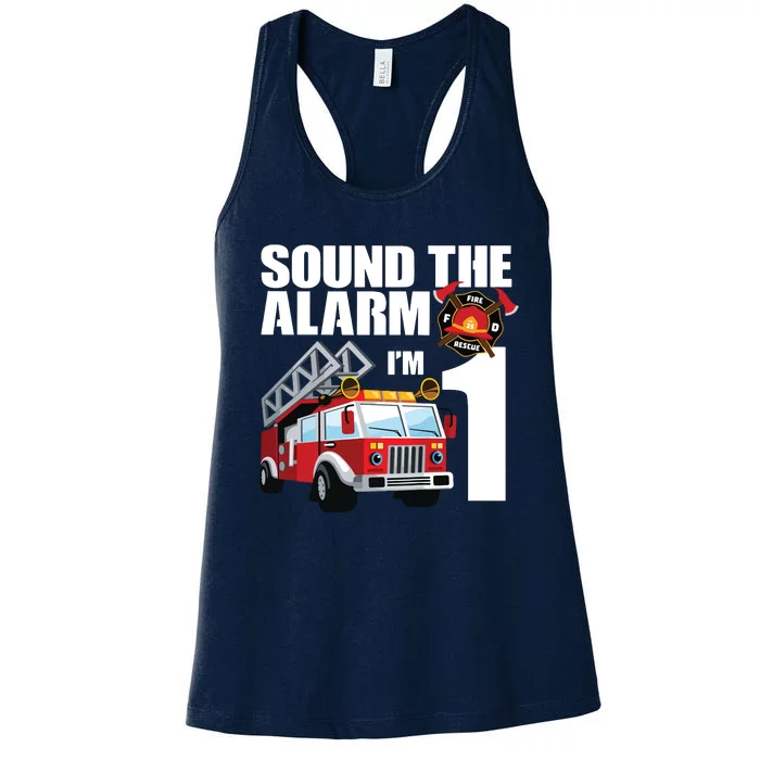 Kids 1 Year Old Firefighter Birthday Fire Truck Engine 1st Gift Women's Racerback Tank