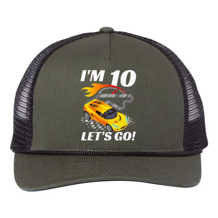 Kids 10 Year Old 10th Racing Racecar Birthday Party Retro Rope Trucker Hat Cap