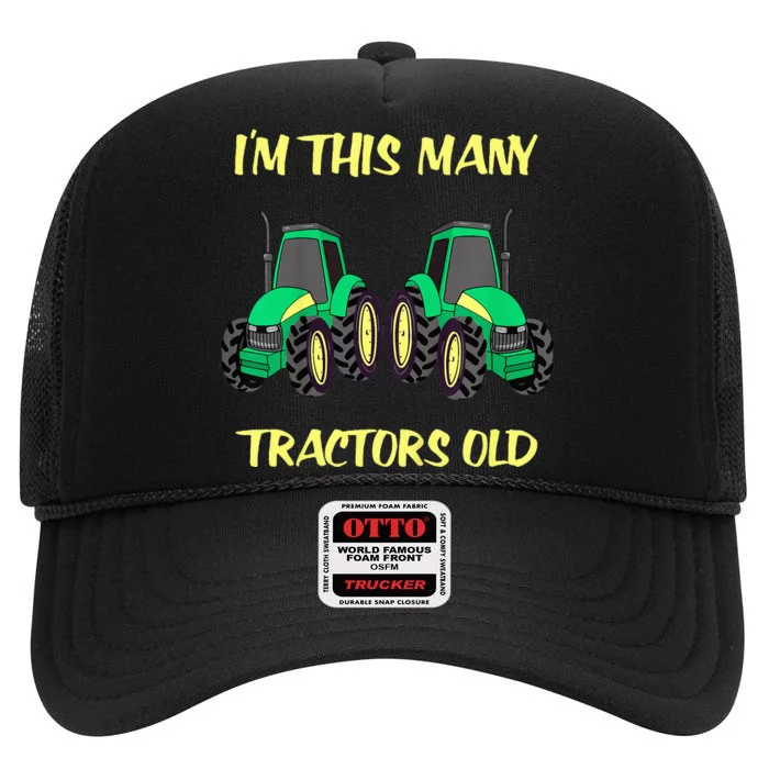 Kids 2 Birthday Tractor Im This Many Tractors Old High Crown Mesh Trucker Hat