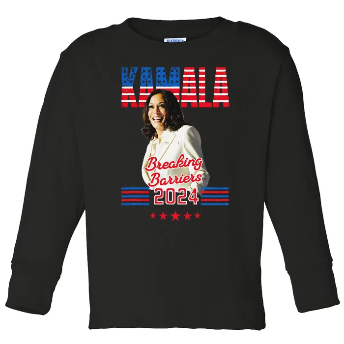 Kamala 2024 Breaking Barriers Kamala For President Toddler Long Sleeve Shirt