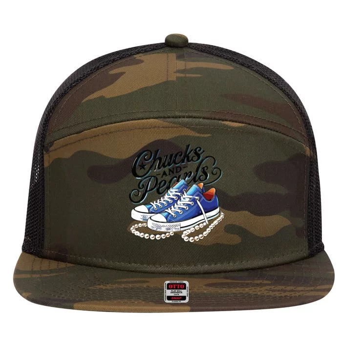 Kamala 2024 Chucks And Pearls 7 Panel Mesh Trucker Snapback Hat