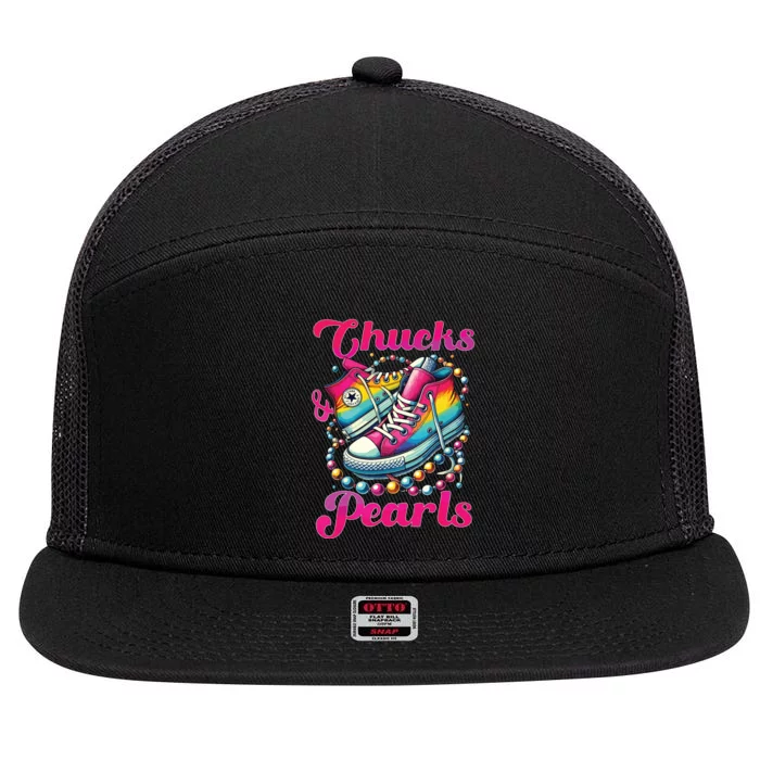 Kamala 2024 Chucks And Pearls 7 Panel Mesh Trucker Snapback Hat