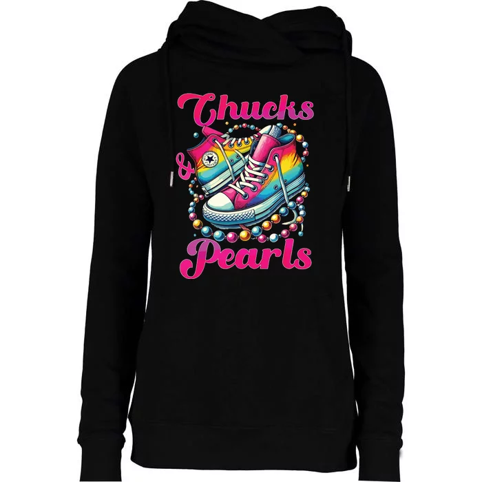 Kamala 2024 Chucks And Pearls Womens Funnel Neck Pullover Hood