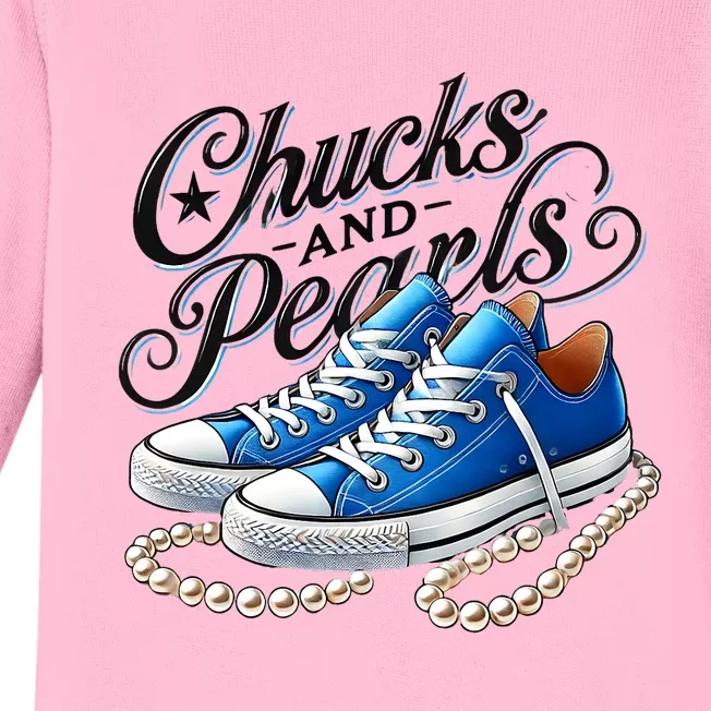 Kamala 2024 Chucks And Pearls Baby Long Sleeve Bodysuit