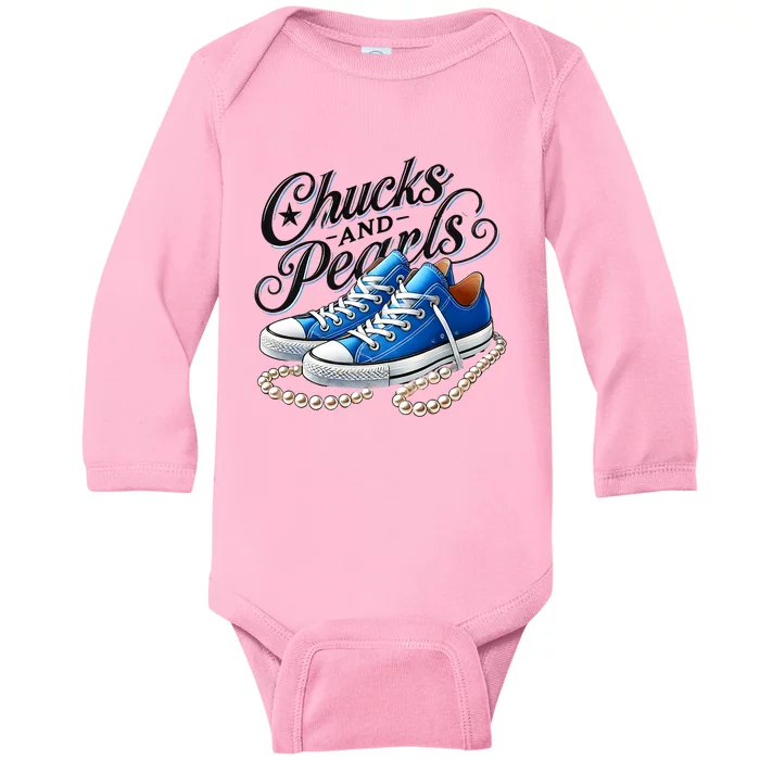 Kamala 2024 Chucks And Pearls Baby Long Sleeve Bodysuit