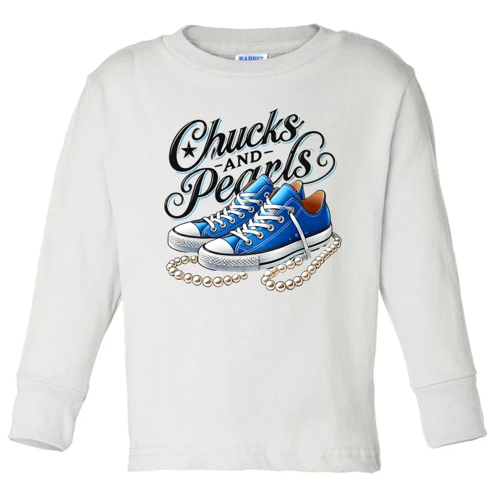 Kamala 2024 Chucks And Pearls Toddler Long Sleeve Shirt