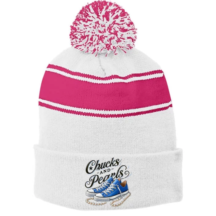 Kamala 2024 Chucks And Pearls Stripe Pom Pom Beanie