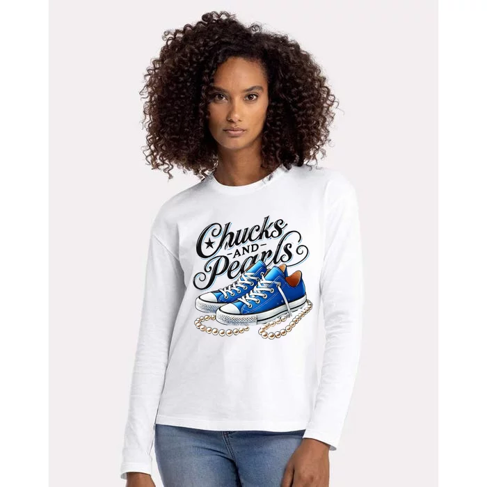 Kamala 2024 Chucks And Pearls Womens Cotton Relaxed Long Sleeve T-Shirt