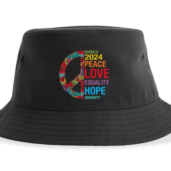 Kamala 2024 Peace Love Equality Hope Diversity Sustainable Bucket Hat